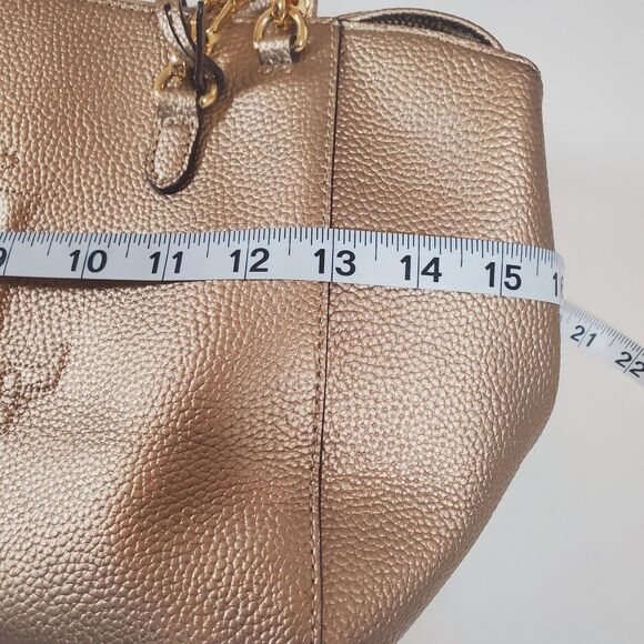 Ralph Lauren Gold Leather Bag Double Handle Medium Satchel Shoulder Strap - Picture 10 of 14